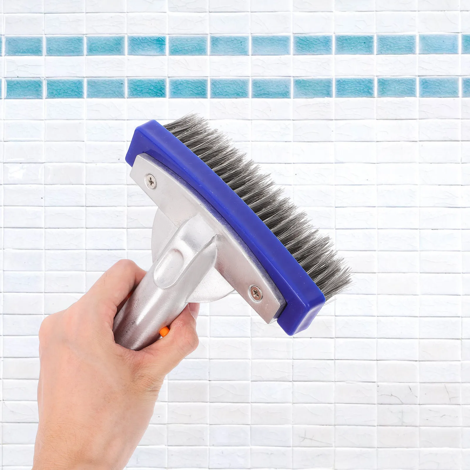 Heavy Duty Pool Wire Brush Cleaning Tool Strong ABS Alloy Handle Pool Wall Brush Portable for Removing Stains and Dirt