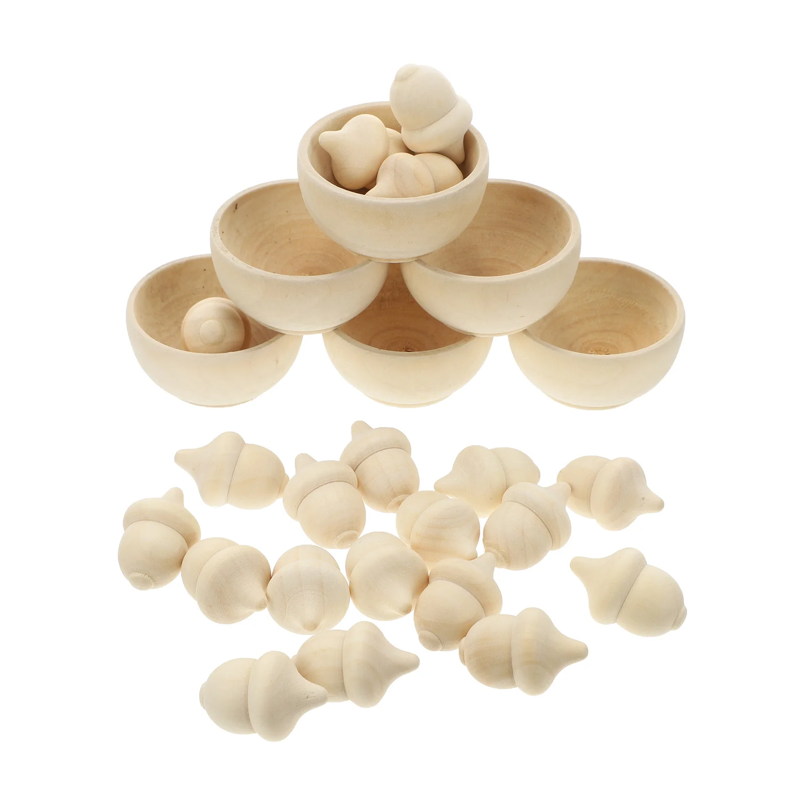 

20pcs Wooden Acorns Counting Sorting Kit Unfinished Wood Set 6 Bowls For Montessori Craft Activity