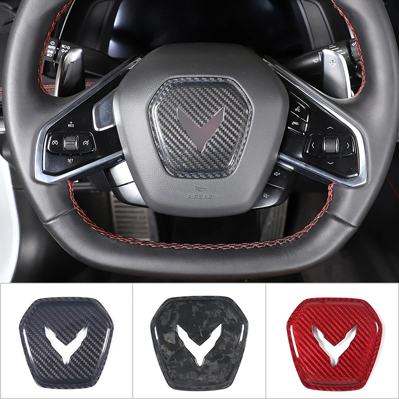 Real Carbon Fiber Car Steering Wheel Emblem Badge Trim Sticker For Chevrolet Corvette C8 Stingray Z51 Z06 2020-2023 Accessories