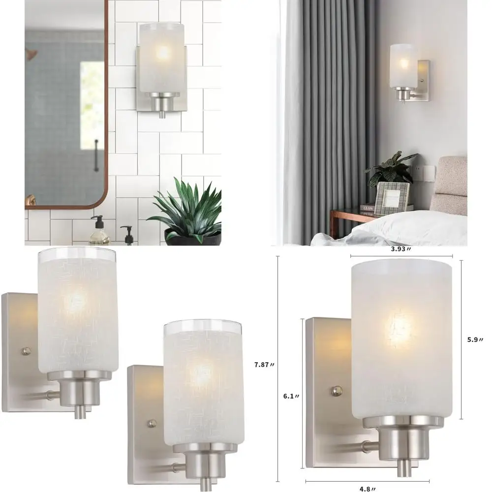 

2-Pack Modern Wall Sconces with White Linen Glass Shades, Brushed Nickel Finish for Bathroom, Kitchen, Entryway, and Bedside