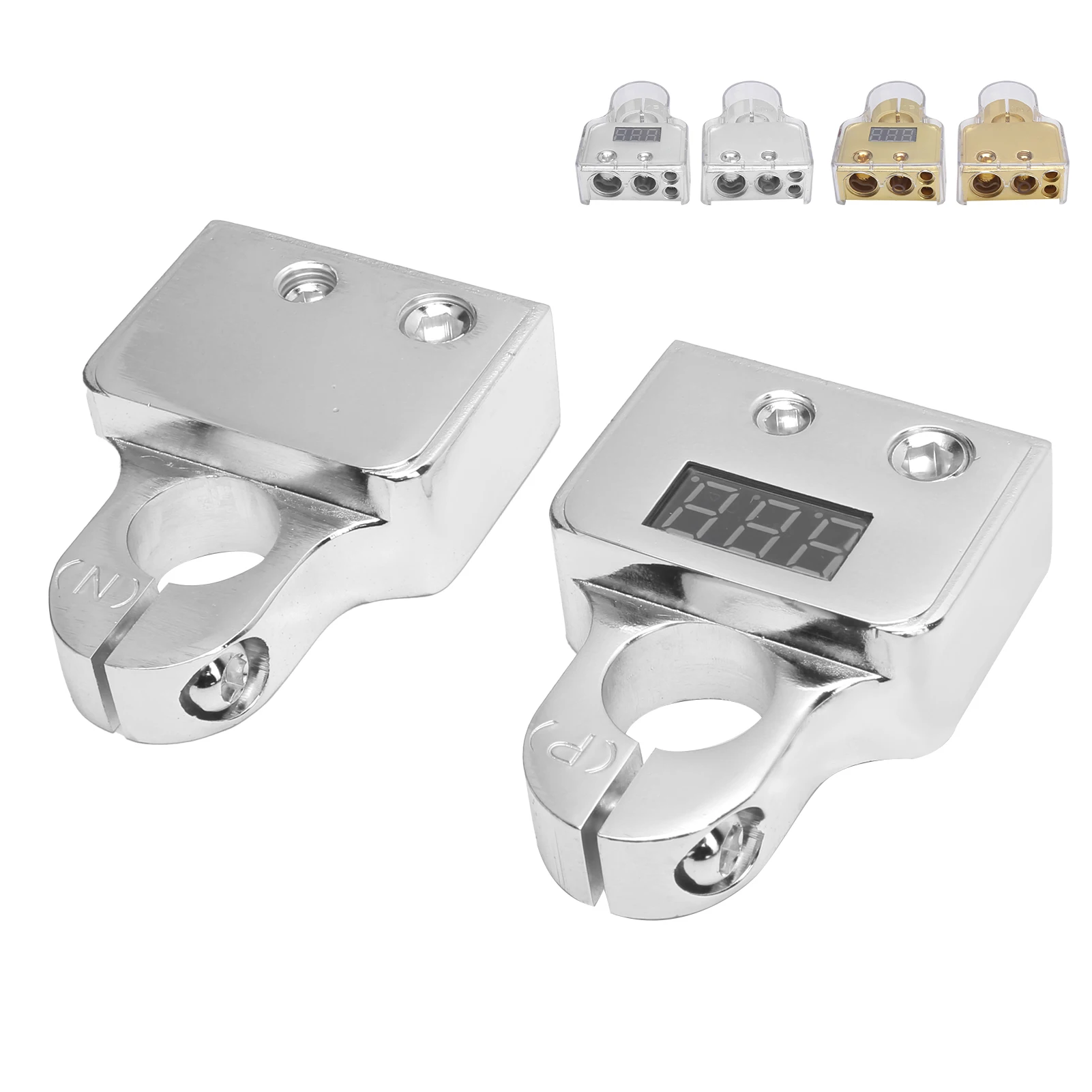 Car Battery Terminal Connectors Kit with Digital Voltmeter Display Stardand 0/4/8/10 AWG Gauge