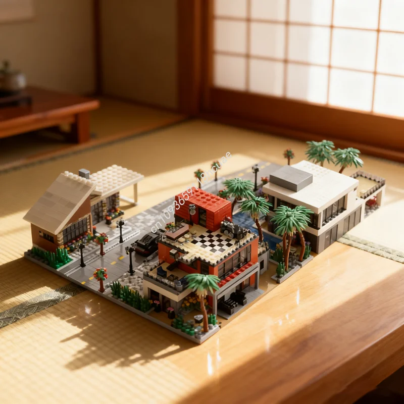 

11629 шт. MOC, современный комплект домов на заказ, высокотехнологичная городская модель, игрушечные строительные блоки, сделай сам, рождественский подарок, креативная идея, кирпич для детей