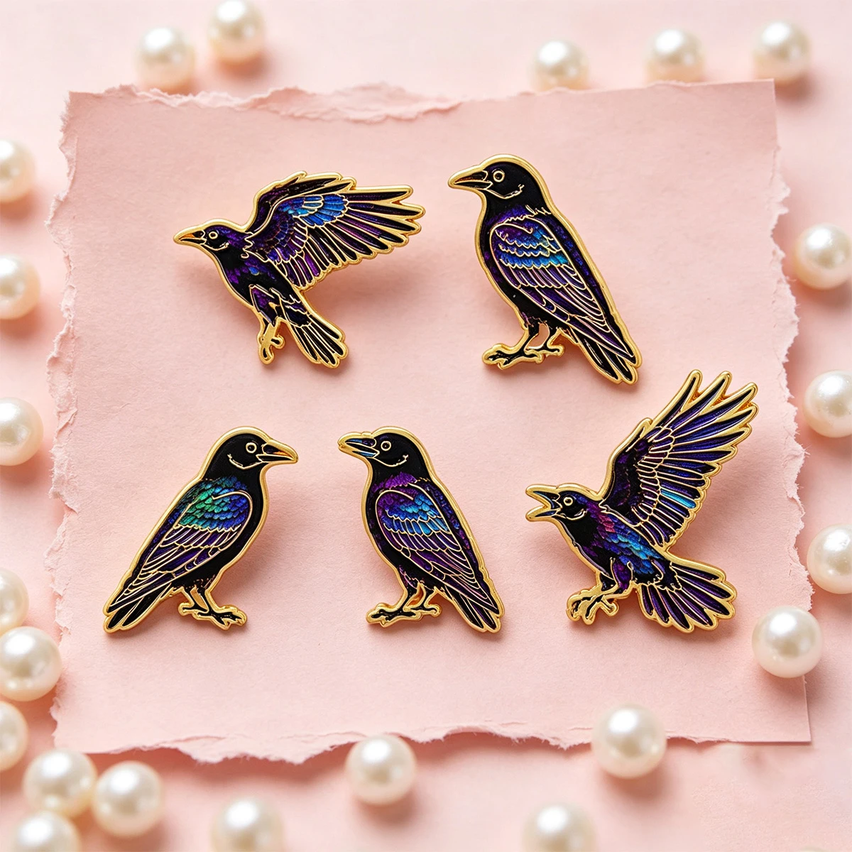 5-teiliges Punk-Emaille-Pin-Set, Cartoon-Krähen-Brosche für Mantel, Halloween-Broschen, Kragen- und Reversnadeln, Metallabzeichen, Schmuck, Partygeschenk – Detail 5
