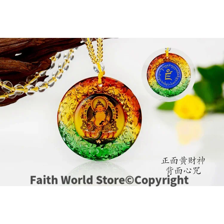 2PCS # Wholesale Buddhist supplies pocket travel efficacious Mascot Yellow Jambhala fortune god Buddha Crystal Pendant Amulet