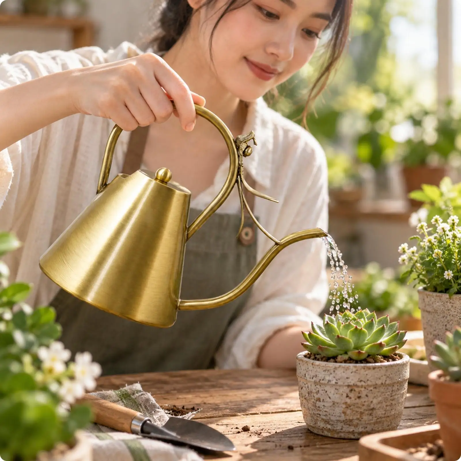 Watering Can Small Brass Watering Can Modern for Houseplant Care, Shelf Display
