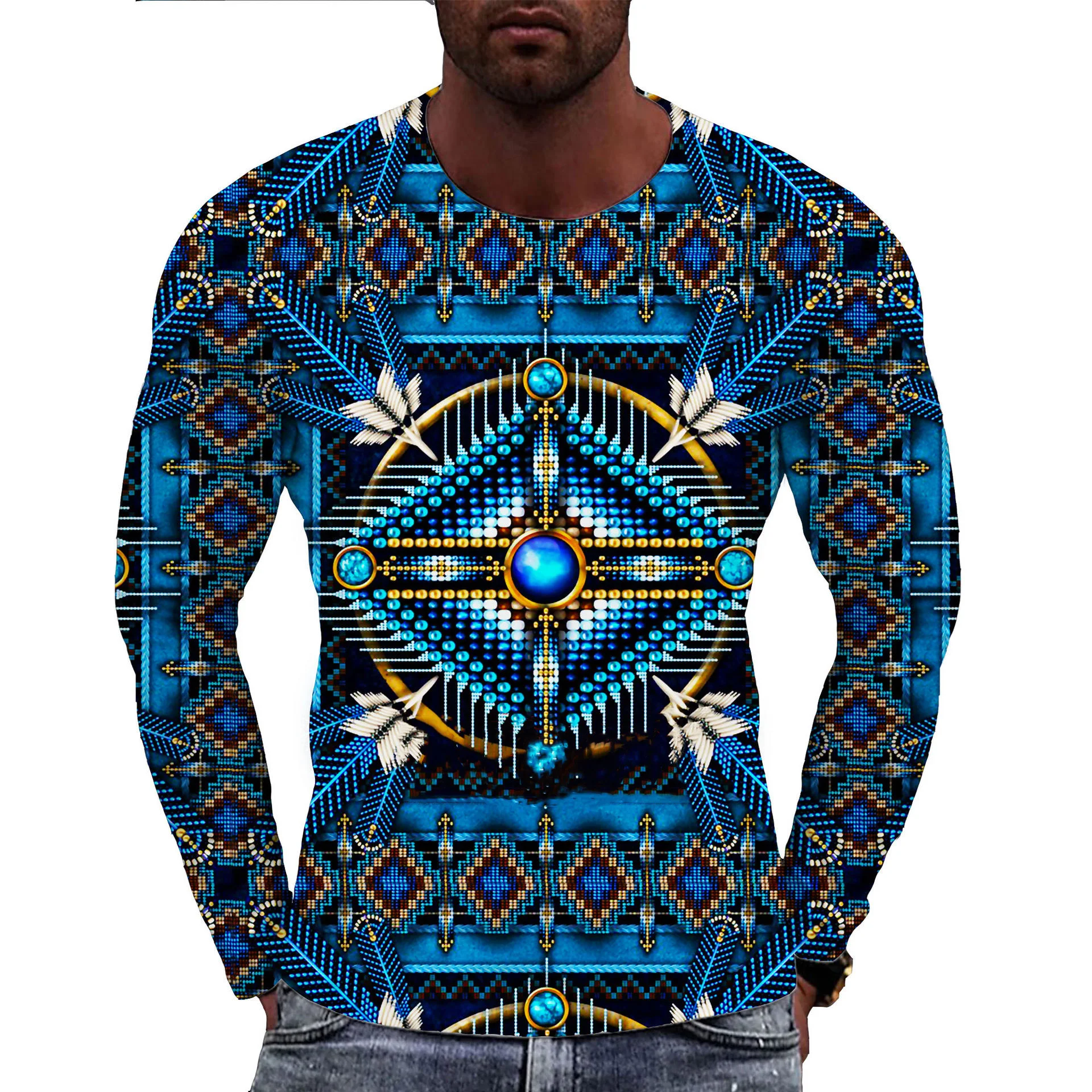 Indians Culture Men\'s Long Sleeve T-shirts 3D Print Fashion Harajuku Men T Shirt Top Street Loose Tee Casual Sports Men Clothing