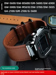 For Casio G-SHOCK genuine leather watchband DW5600 GM5600 GW-B5600 GM-W5610 retro Cowhide strap men's Metal ring Accessories