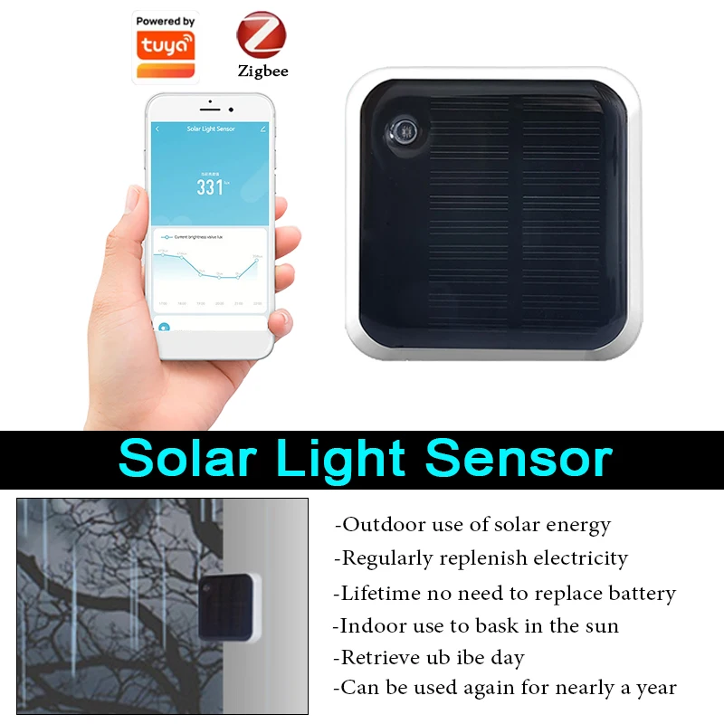 Smart Solar Light Sensor Tuya Zigbee Light Alarm Real Time Luminance Monitoring IP65 Waterproof Outdoor Brightness Detector