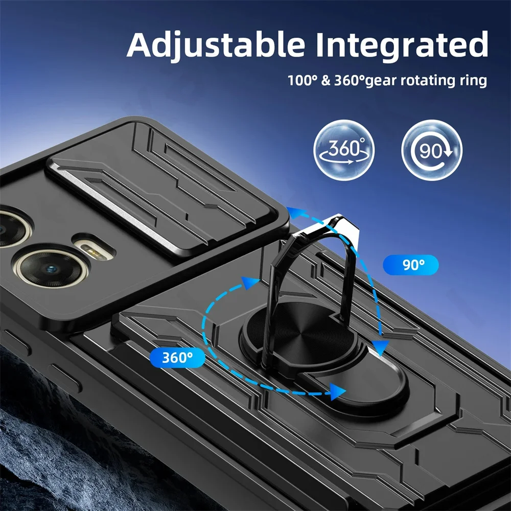 Case For Motorola Moto Edge 60 50 Pro Fusion 40 Neo G86 G56 5G 4G ProCard Holder Slide Camera Ring Stand Armor Kickstand Cover