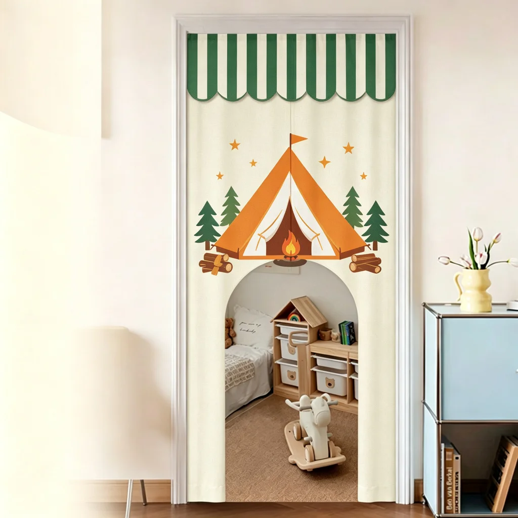 VIKAMA Camping Tent Arched Half Door Curtain Kids Room Cotton Linen Short Curtain Privacy Partition Home Decor Bedroom Nursery