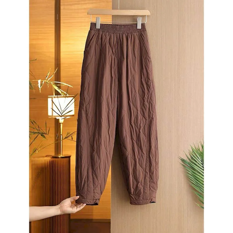 Solid Harem Pants 2026 Autumn Winter Korean Fashion Trousers Casual Quilted Lightweight Padded Cropped Pants Women Clothing