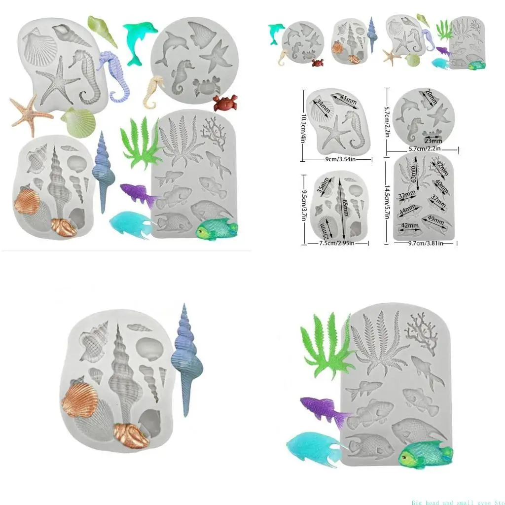 581C Marine Theme Silicone Mold Seashell Conch Seahorse Fondant Candy Molds for Cake Chocolate Gum Paste Decoration
