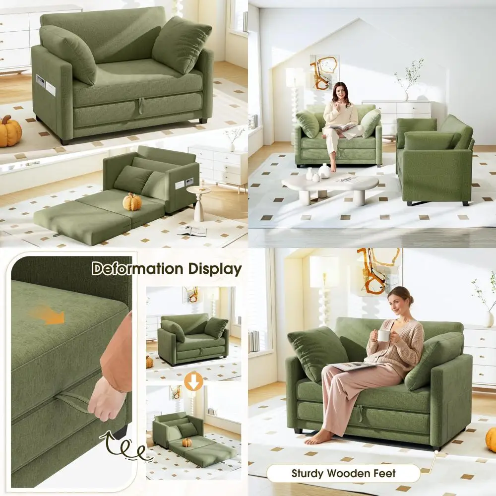 Трансформируемый двухместный диван-кровать для небольших помещений, складной спальный диван 2-в-1, компактный напольный диван с 2 подушками