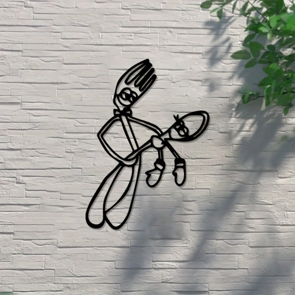 Abstract Black Metal Wall Art, Lightweight Iron Decor with Fork & Spoon for Living Room Kitchen