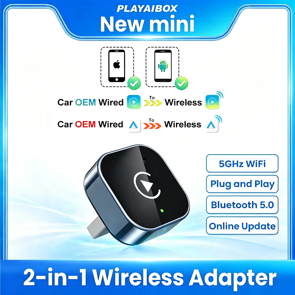 2in1 Wired to Wireless CarPlay Adapter Android Auto Dongle High-Quality Car Accessory Smart Box 5GHz WiFi For Audi Benz Toyota