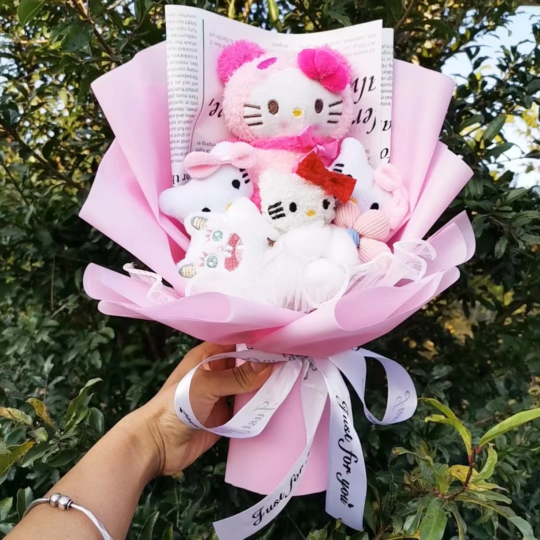 ช่อดอกไม้ตุ๊กตา Hello Kitty Sanrio ของขวัญคริสต์มาสของฉัน Melody Cinnamoroll ตุ๊กตายัดนุ่นวันวาเลนไทน์วันเกิดของขวัญ