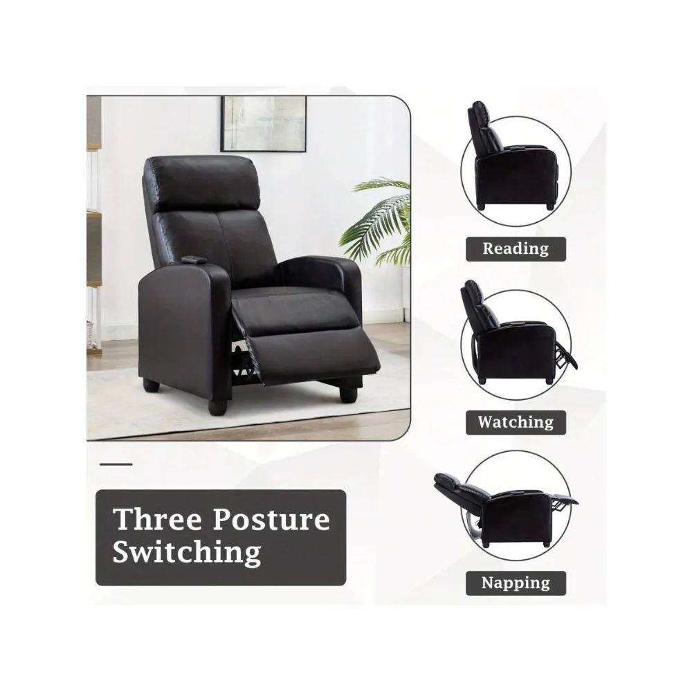 PU Leather Recliner Chair for Living Room Bedroom Home Theater Single Sofa with Two Point Massage Function Heated Backrest Footrest Lounge Chair Modern Adjustable Seat for Adults Elderly view 4