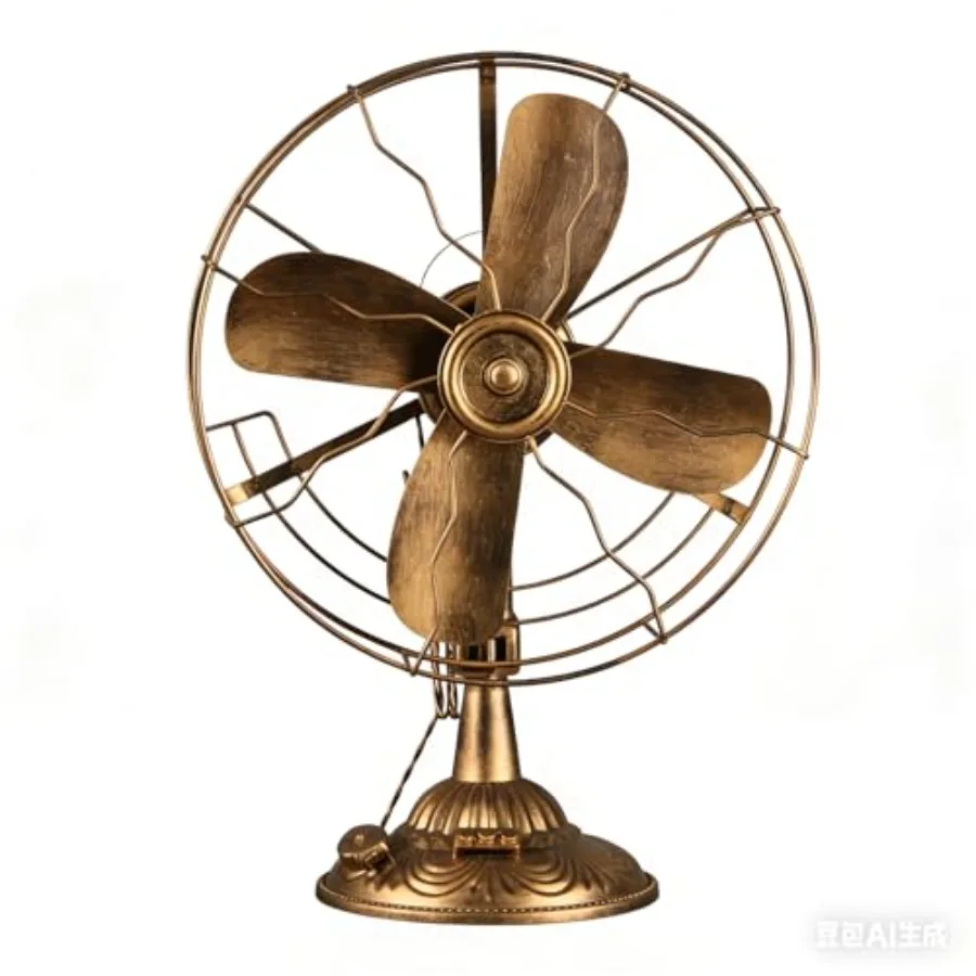 

Vintage Table Fan Model Decor - Handcrafted Iron Standing Fan Sculpture Non-Functional Desktop Ornament for Home Office Decor