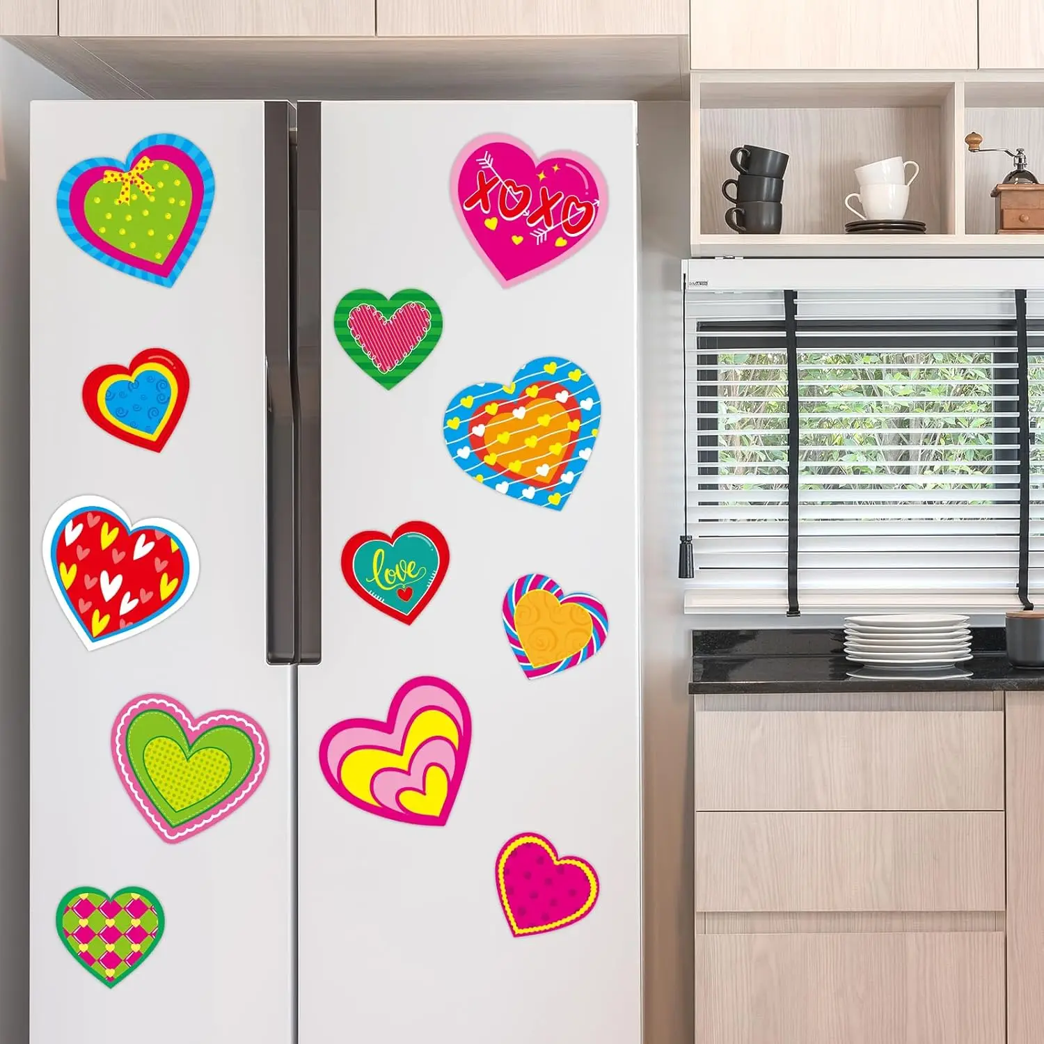 12-Pack Valentine's Day Magnetic Heart-Shaped Stickers for Refrigerator Car Garage Door Outdoor Decor Colorful Garage Door Decor