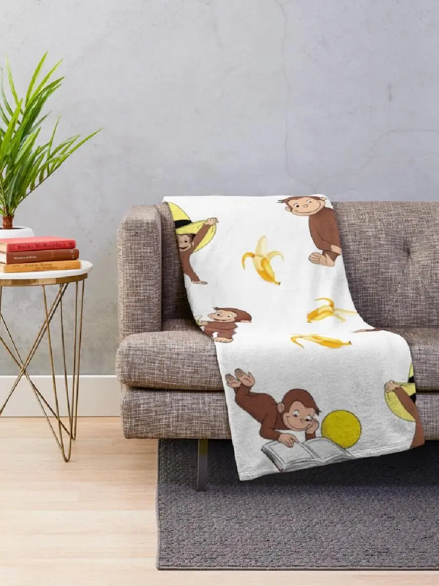George the Curious Monkey Cartoon Kids Throw Blanket Soft Cozy Plaid Design for Living Room Couch
