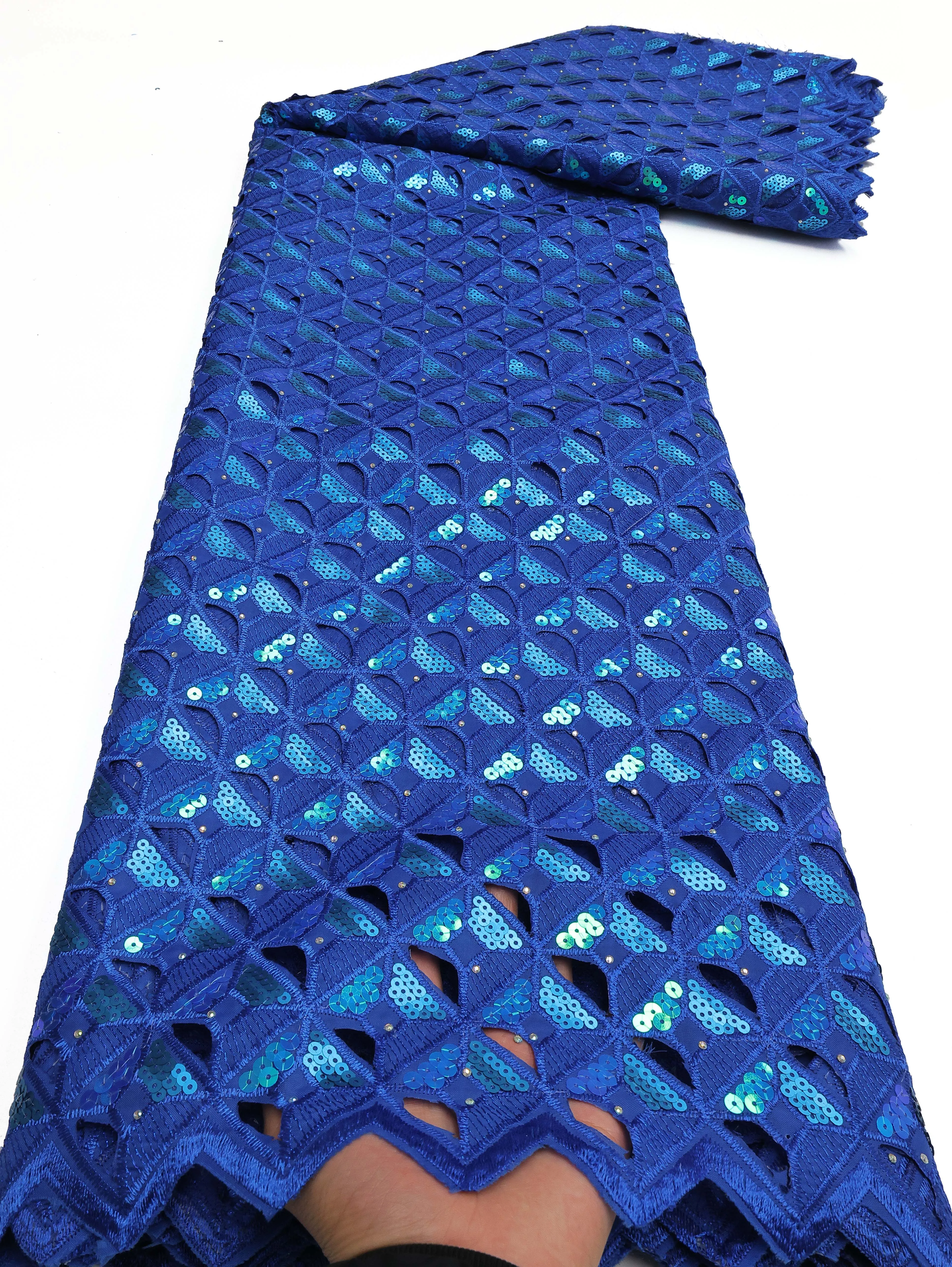 Luxury African Guipure Cord Lace Fabric 2026 Nigerian French Water Soluble Sequins Lace Fabric For Wedding Party Dress image 3