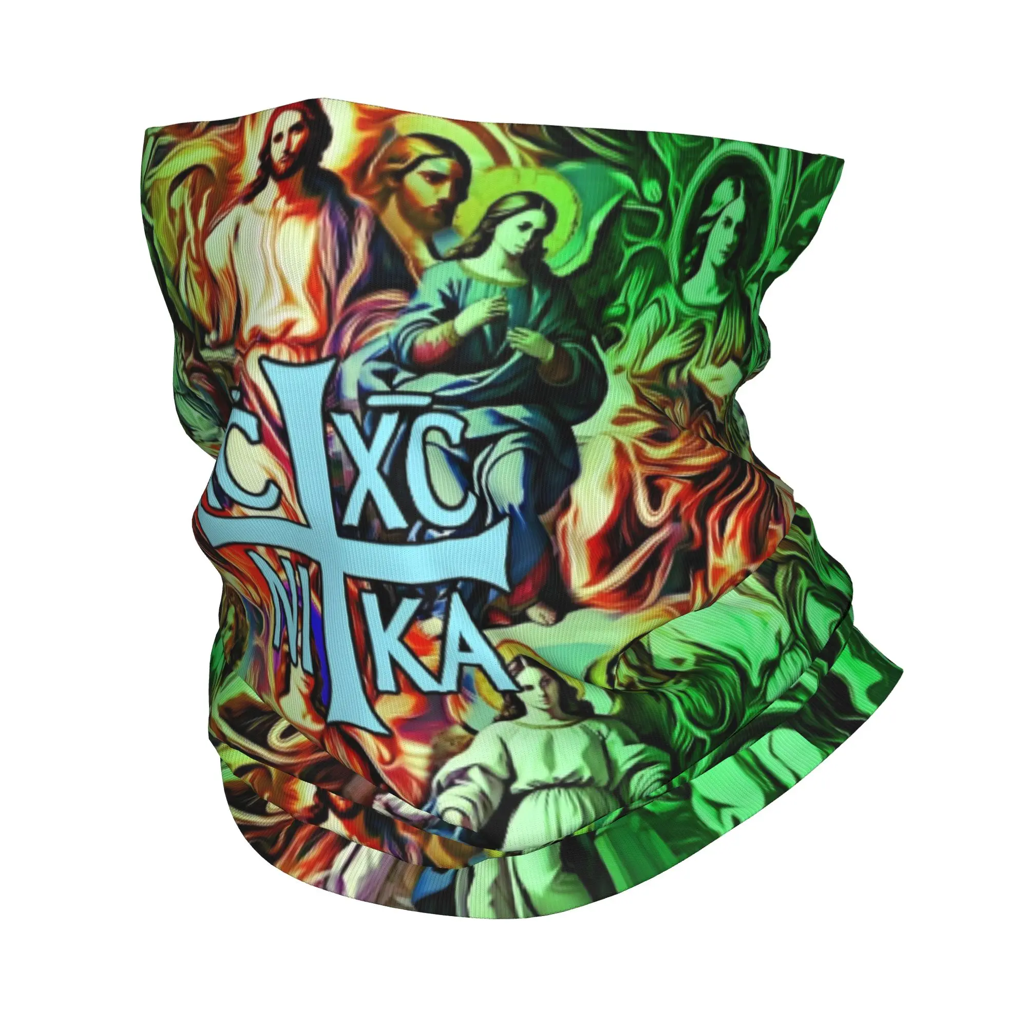 IC XC NI KA Sacred Gathering Christ Disciples Mary Bandana Neck Gaiter for Hiking Wrap Scarf Cross Christogram Headband Warmer