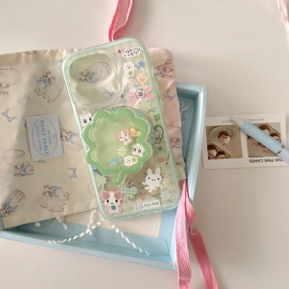 幸運のクローバー漫画風マグネットリングホルダー 携帯電話ホルダー Apple、Samsung、Xiaomi対応