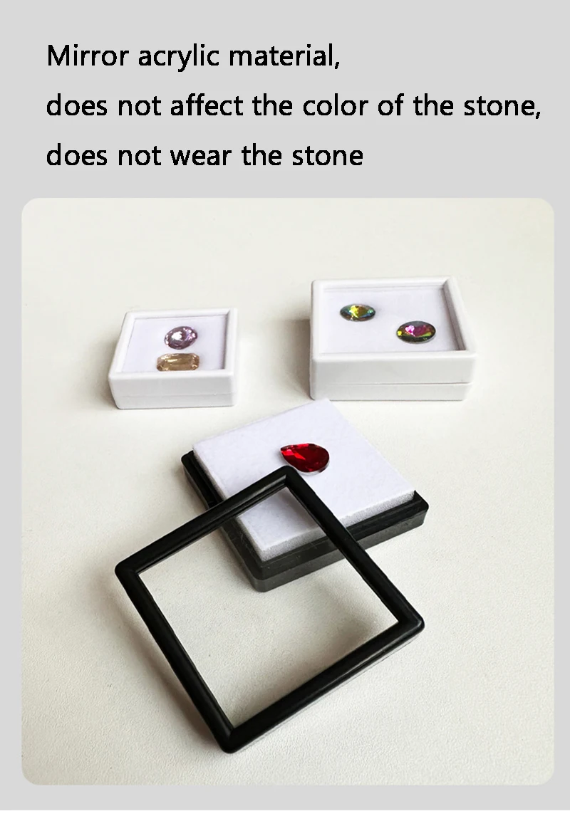 70Pcs Transparent Gemstone Display Box Ring Face with Bare Gemstone Plastic Transparent Diamond Display Box 3x3cm 4x4cm