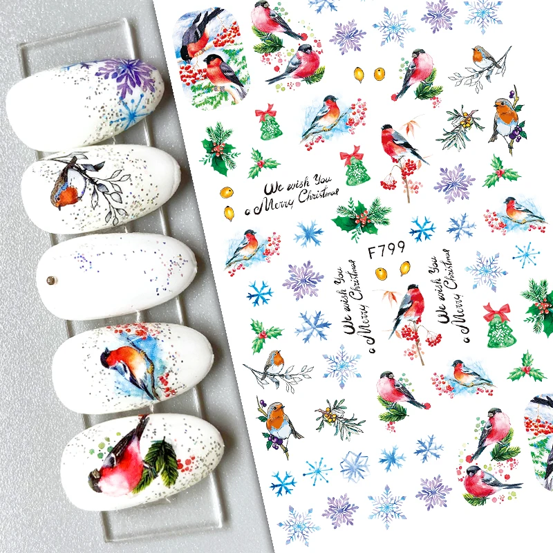 

Winter Christmas Nail Sticker Snowflake Bird 3D Slider Leaf Santa Claus Penguin New Year Design Decals Manicure Decoration