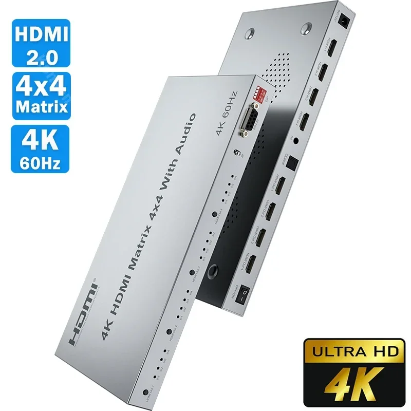 Przełącznik True Matrix 4K 30 Hz/60 Hz HDMI 4x4 z ekstraktorem audio R/L Matryca wideo Przełącznik HDMI Rozgałęźnik 4 wejścia 4 wyjścia HDCP2.2 EDID