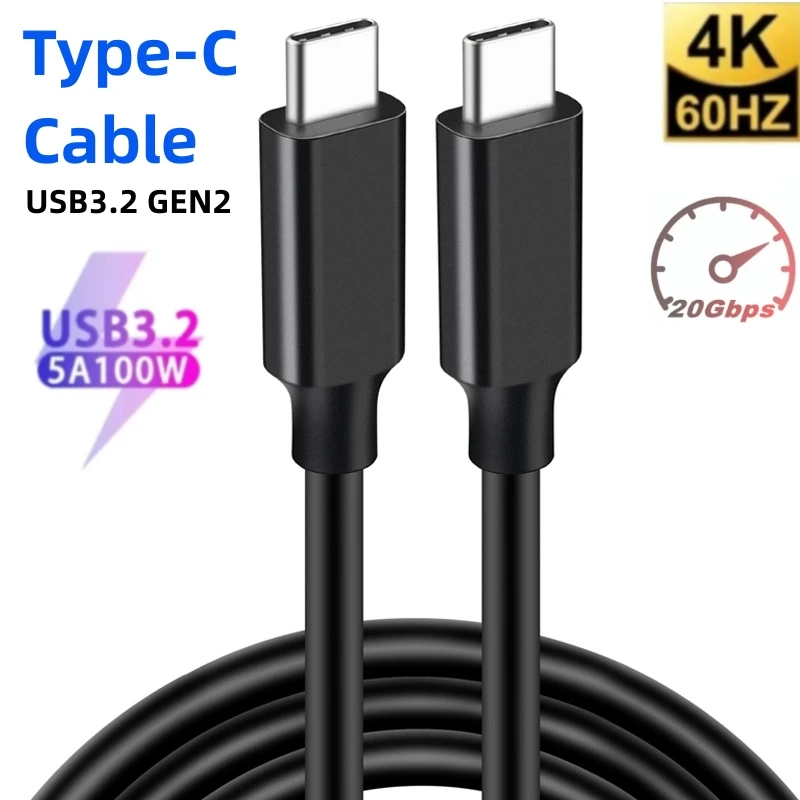 Type C to Type C Cable USB3.2 GEN2 20Gbps 4K@60Hz HD Video Cable PD100W 5A QC3.0 Fast Charging Cord For Huawei Macbook Pro iPad