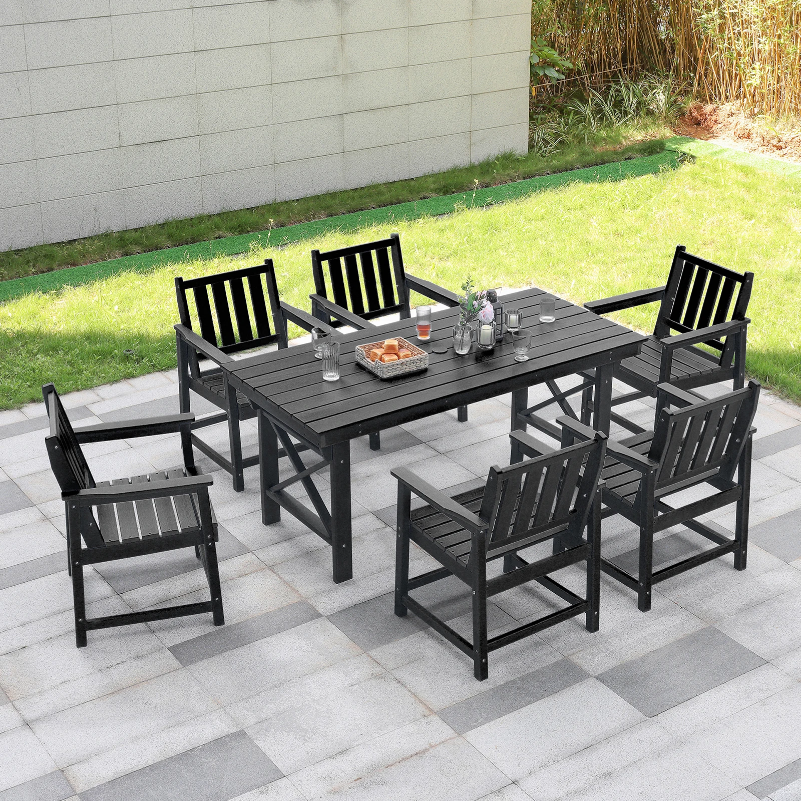 

Free US Shipping HDPE Wayfair Patio Set 1 Rectangular Picnic Table Umbrella Hole 6 Dining Chairs for Hotels Hospitals Schools