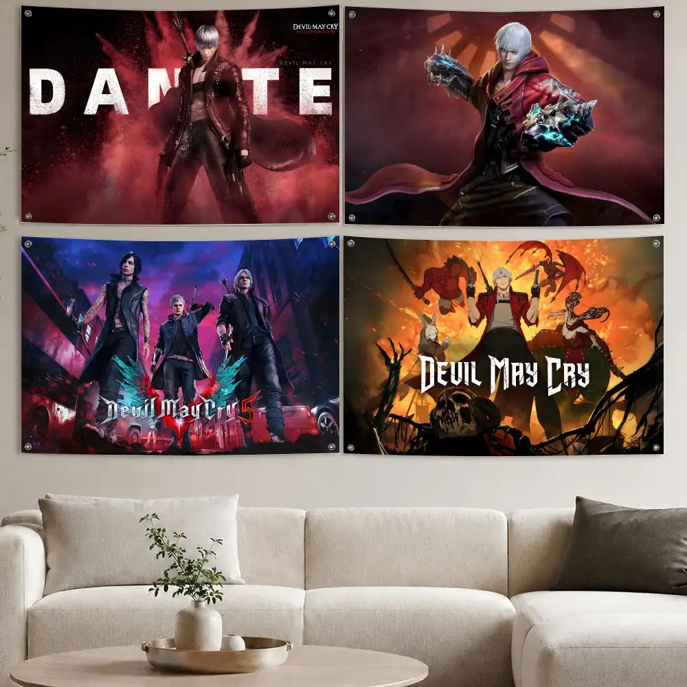 D-Devil May Cry-S Classic Classic Movie Flags Aesthetic Wall Tapestry Printed Wall Hanging Living Room Party Outdoor Decor