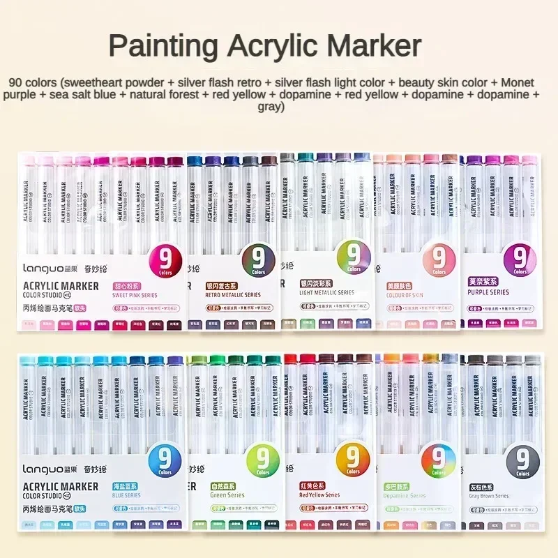 144/9 Color Acrylic Paint Pens Brush Marker Pen Artist Rock Painting Glass Ceramic Fabric DIY Card Making Art Supply Stationery