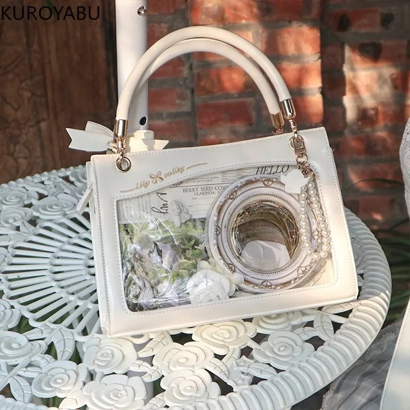 

Fashion Women Top-Handle Bags Japanese Style Transparent Large Capacity Shoulder Bag Tassel Ita Bag Lolita Kawaii Uniform Bag