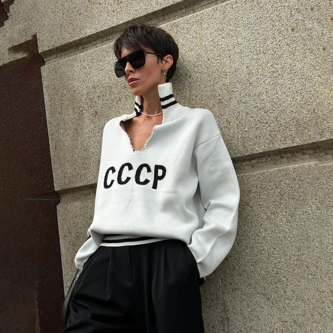 

Белый, синий, красный пуловер Cccp, вязаный свитер 006