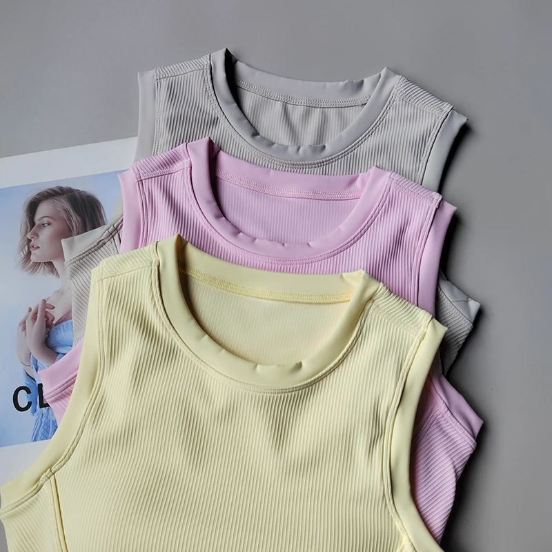Yoga-Sportweste im neuen Stil, BHs für Frauen, schmaler kurzer Stil mit Brustpolster, schnell trocknender ärmelloser Fitnessanzug für Yoga. – Detail 6