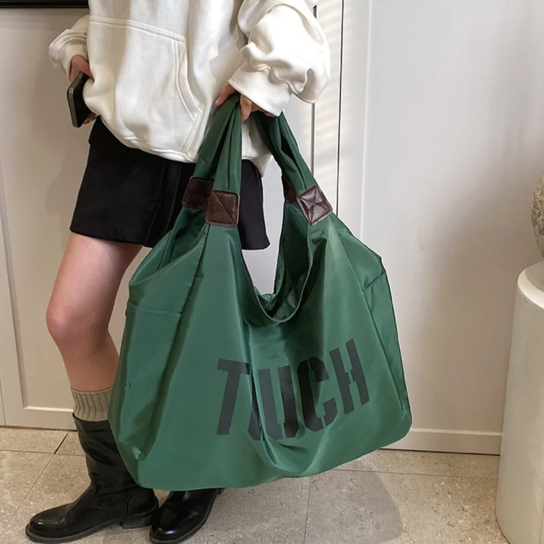 Large Capacity Oxford Cloth Tote Bag with Letter Print for Women Casual Travel Soft Shoulder Bag for Shopping Gym