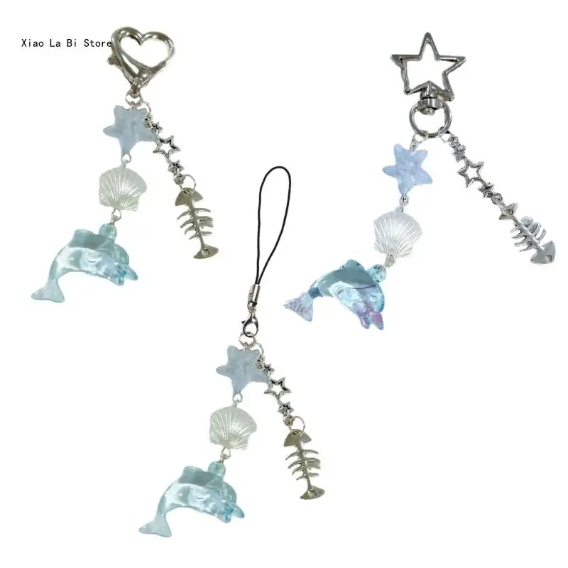 Elegant Dolphin Shell Hanging Ornament Elegant Marine Dolphin Shell Keychain Charm for Individualized Fashion Statement XXFD