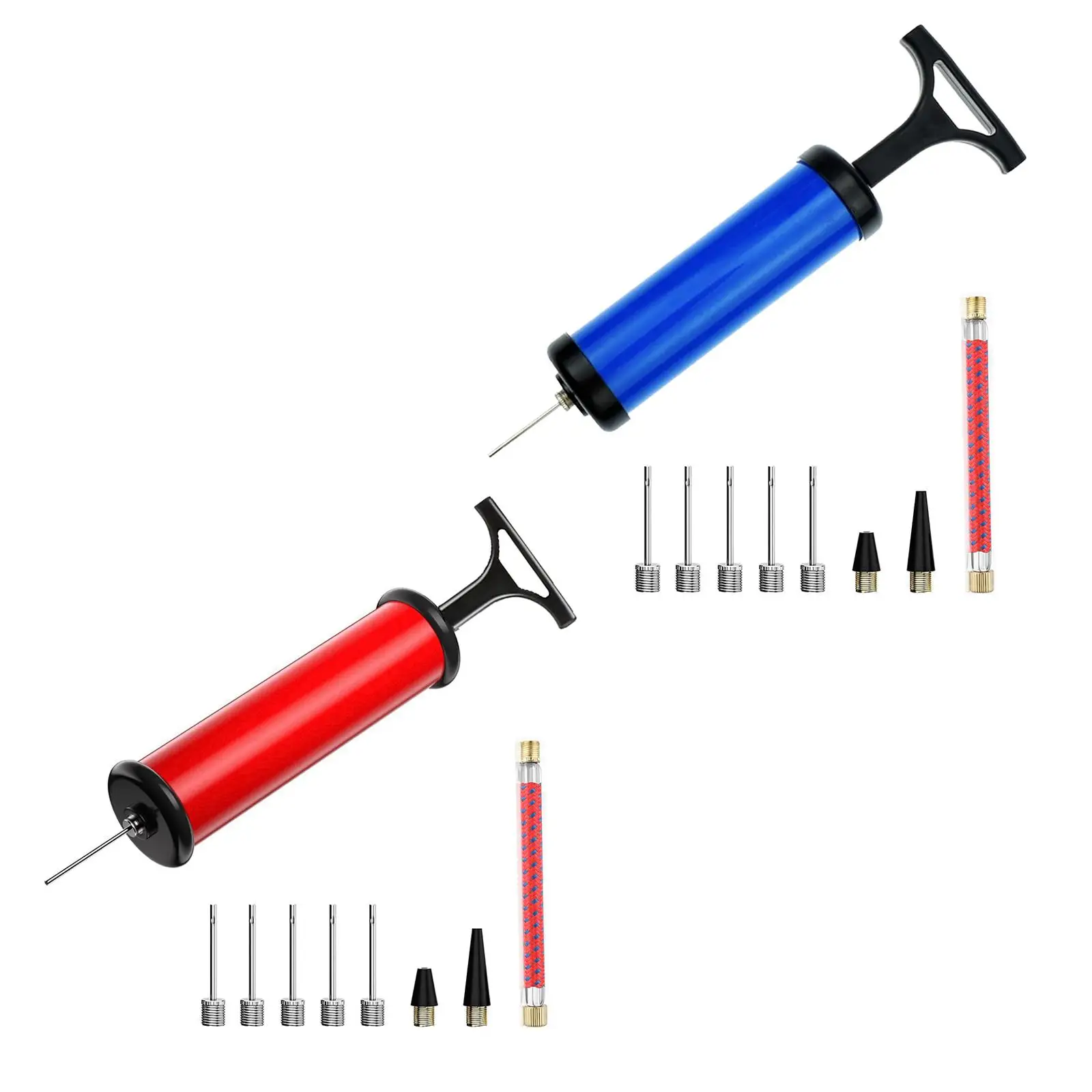 Sports Ball Pump Set, Inflator Hand Pump, 20cm with Nozzle Hose, with 5 Pins, Portable Balloon Air Pump Kit