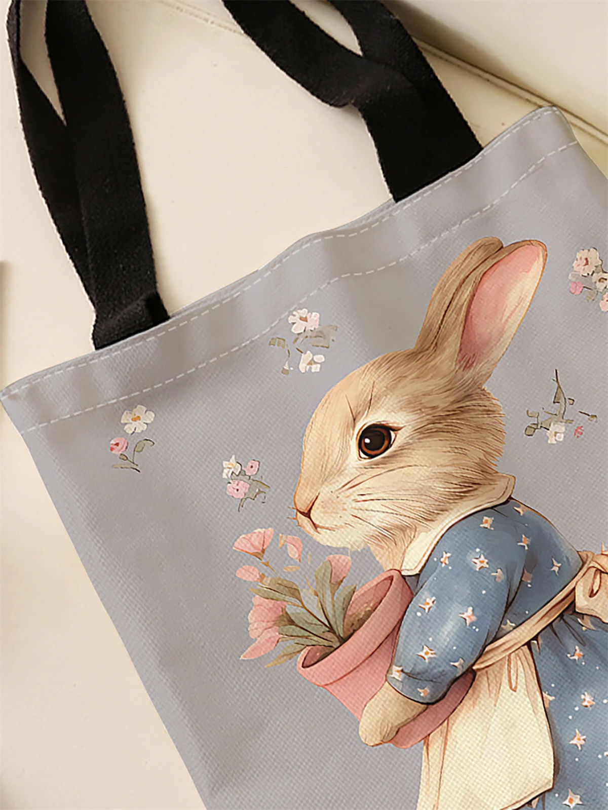 حقيبة يد كاجوال مطبوعة بنمط أرنب، حقيبة ظهر عصرية قابلة لإعادة الاستخدام، حقيبة يد متعددة الوظائف، حقيبة تسوق قماشية #4
