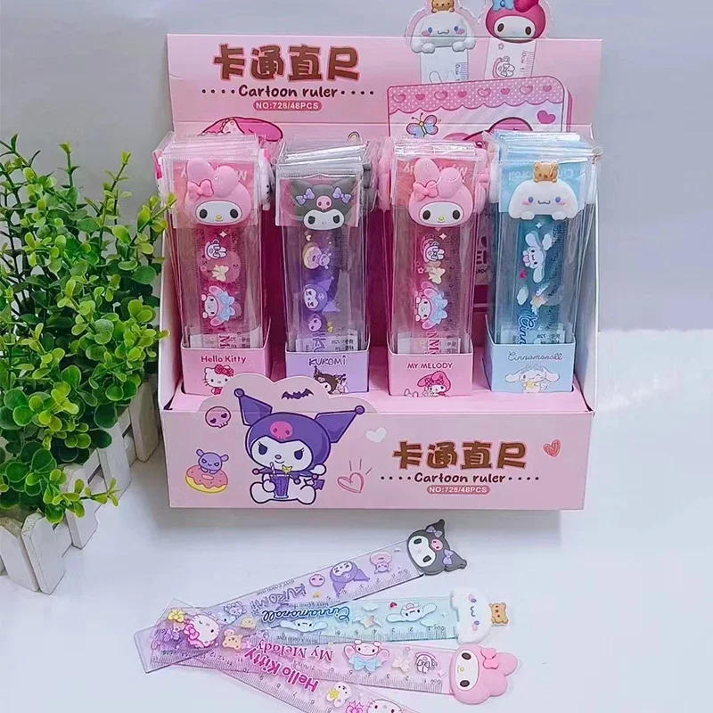 4Pcs Cute Sanrio MyMelody Kuromi Cinnamoroll 15cm Transparent Plastic Straight Ruler Creative Cartoon Bookmark Stationery Kids