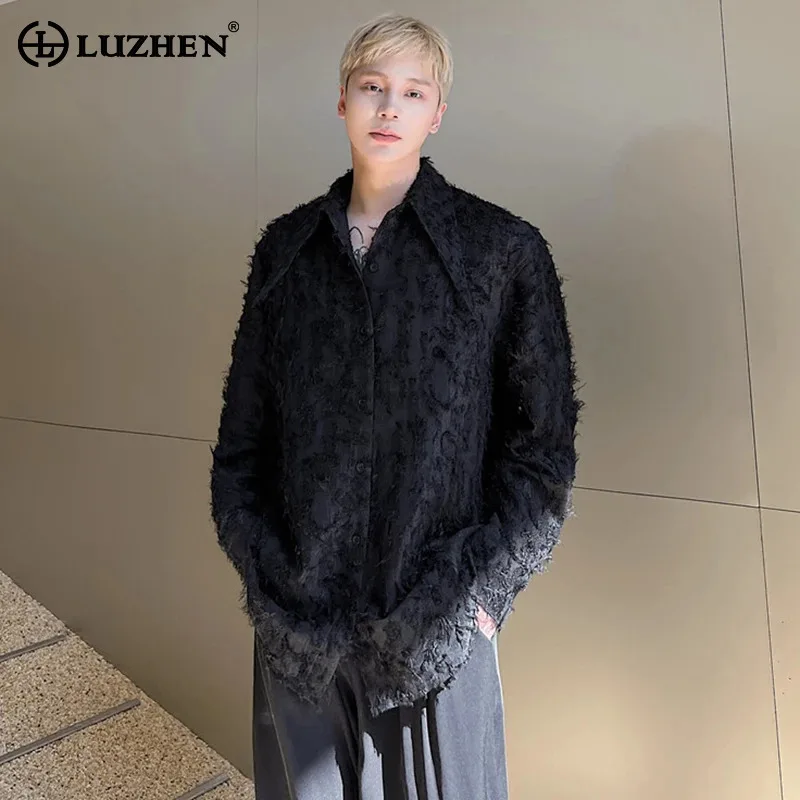 

LUZHEN Shirts 2025 Sleeve Spring Long Personalized Burr Embroidery Men's Stylish Elegant Loose Solid Color Casual Tops JY4738