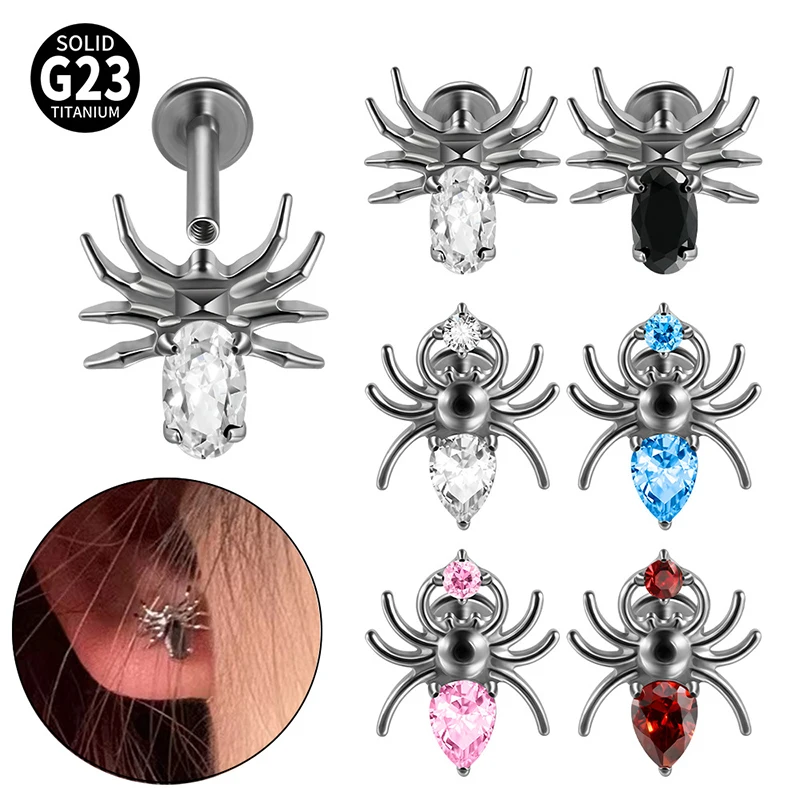 Titanium Spider-Claw Zircon Ear Bone Nails Crystal Flower Lip Studs Helix Cartilage Lip Earring For Women Piercing Body Jewelry