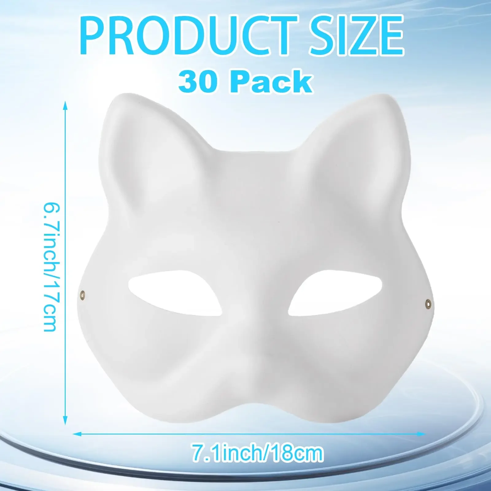 30PCS Cat Masks Therian Mask Cat Masks to Paint White Paper Fox Masks Blank Mask DIY Halloween Mask Costume Parties Kids Cosplay
