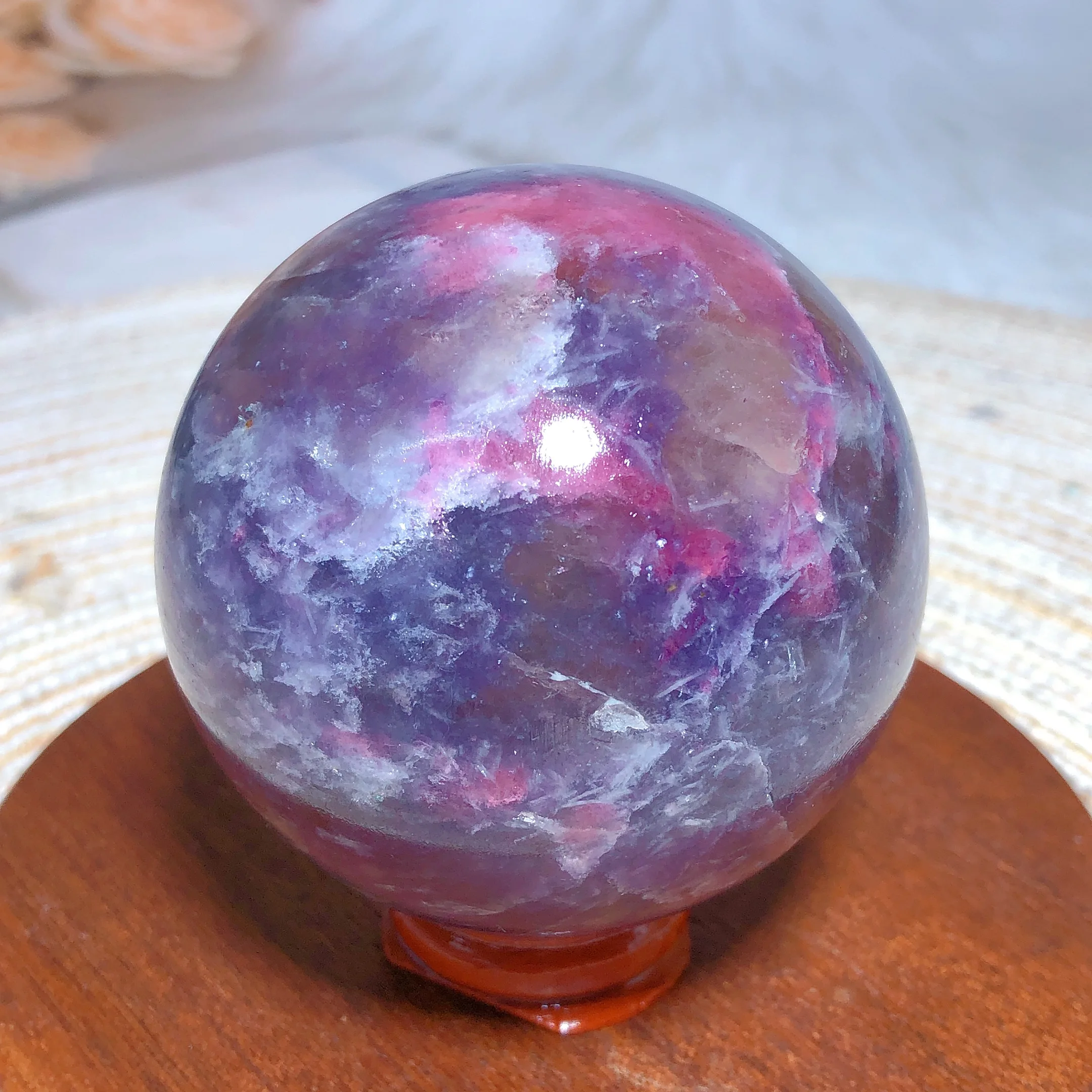 Natural Crystals Unicorn Pink Tourmaline Silver Flash Sphere Polished Gemstones Ball Home Decorations Gift Room Decor