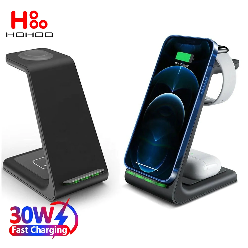 3 in 1 30W Wireless Charger Stand For iPhone 14 13 12 11 Pro Max Apple Watch 9 8 7 AirpodsPro Samsung Fast Charging Dock Station