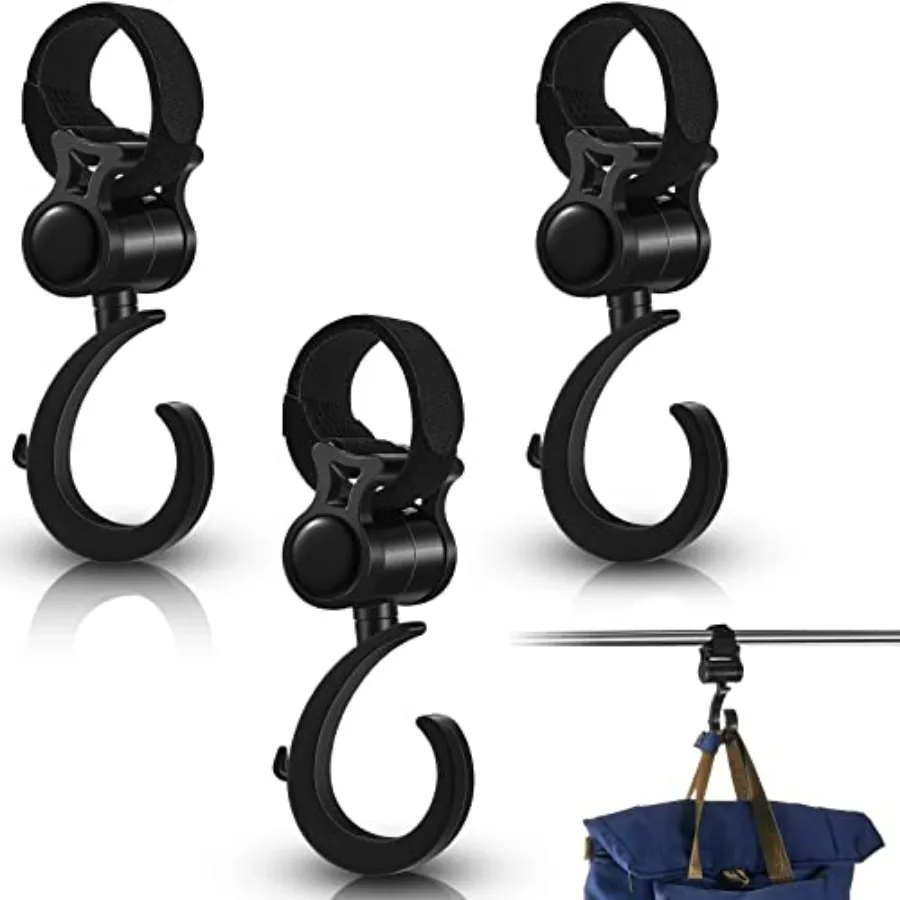 4 Pcs Walker Hook Hanging Multipurpose 360° Rotation Stroller Clip Diaper Bag Hanger for Walker Rollator Crutches Wheelchair Sh