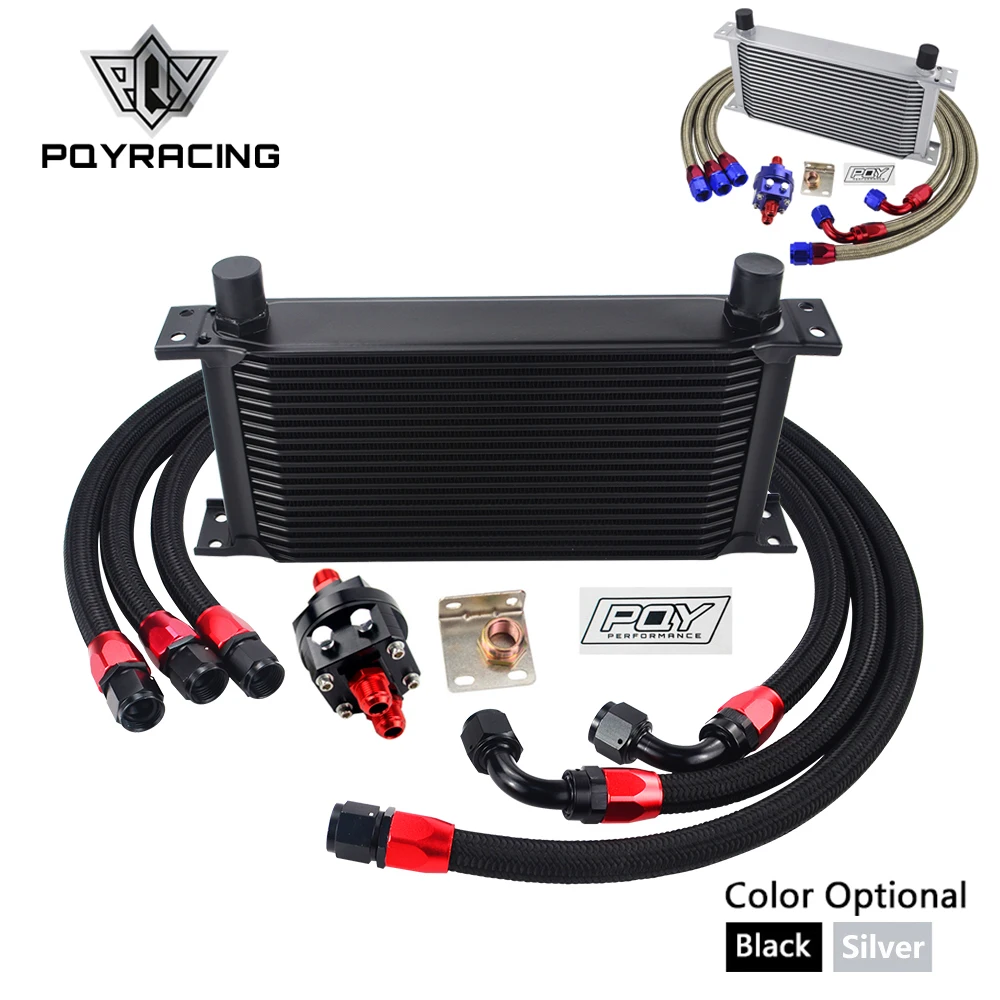 

Universal Oil Cooler Kit 19rows Oil Cooler + Oil Filter Adapter + AN10 Stainless Braided Hose With PQY Sticker + Box