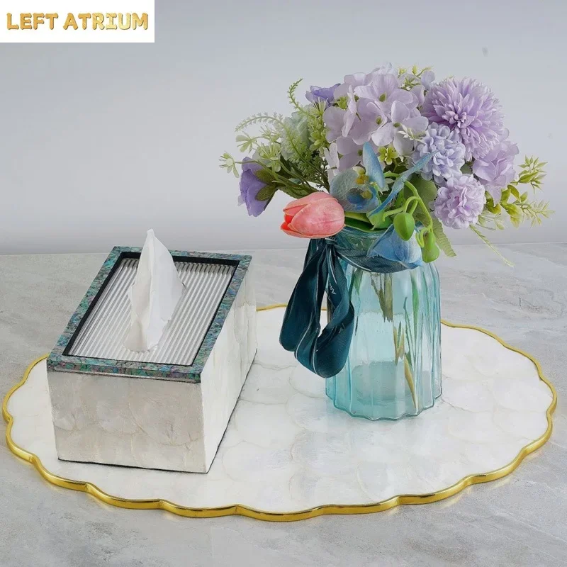 Creative Natural Shell Inlaid Wooden Tissue Box Storage Decoration Home Livingroom Table Napkin Box Hotel Toilet Paper Box Craft